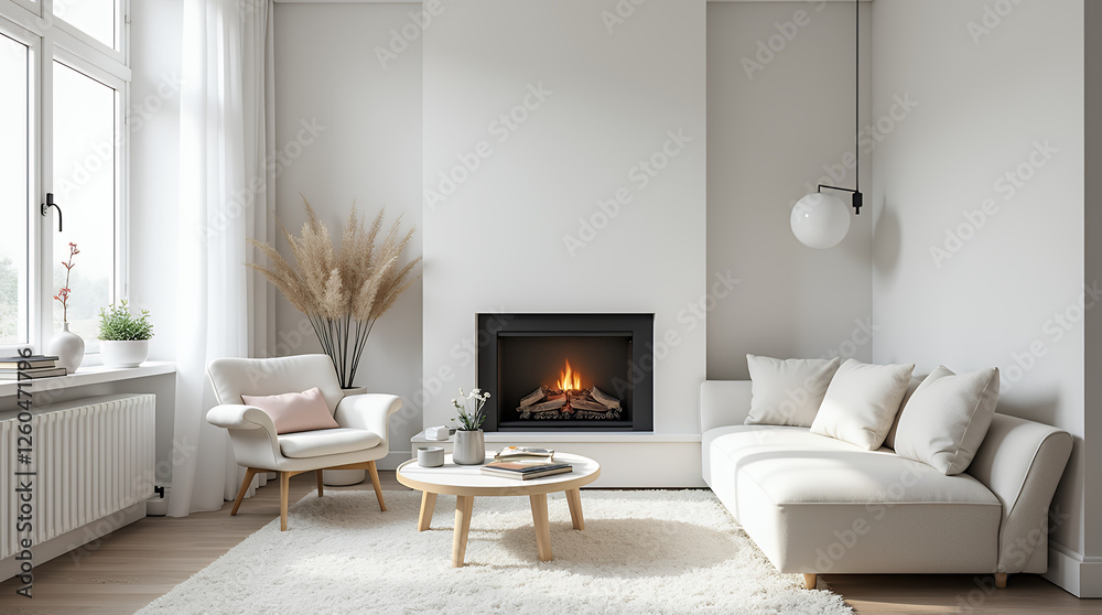 Fototapeta premium modern living room with fireplace