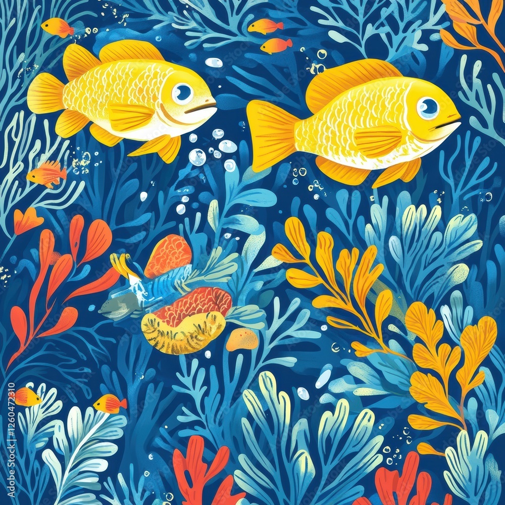 Naklejka premium Colorful underwater scene featuring vibrant fish and coral reefs