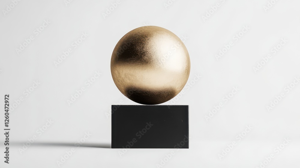 Fototapeta premium A minimalist bronze trophy shaped like a sphere on a black rectangular base