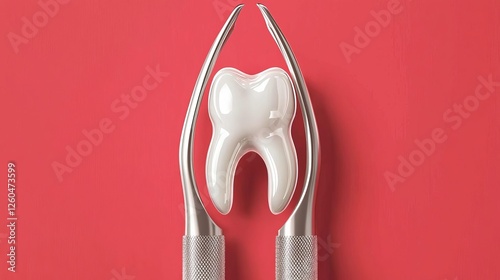 National Toothache Day Dental tool holding a white tooth model. photo