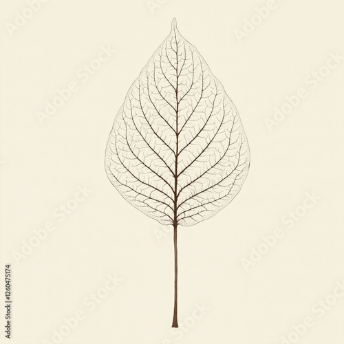 Minimalist spring leaf skeleton, soft delicate pattern, clean vein structure, pale background