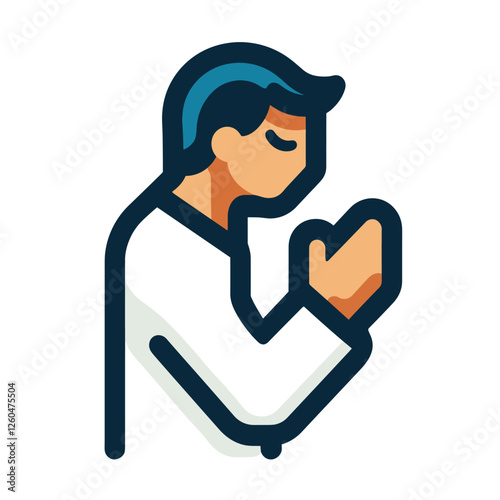 Praying Illustration – Man in Thoughtful Prayer Pose, Simple Line Art