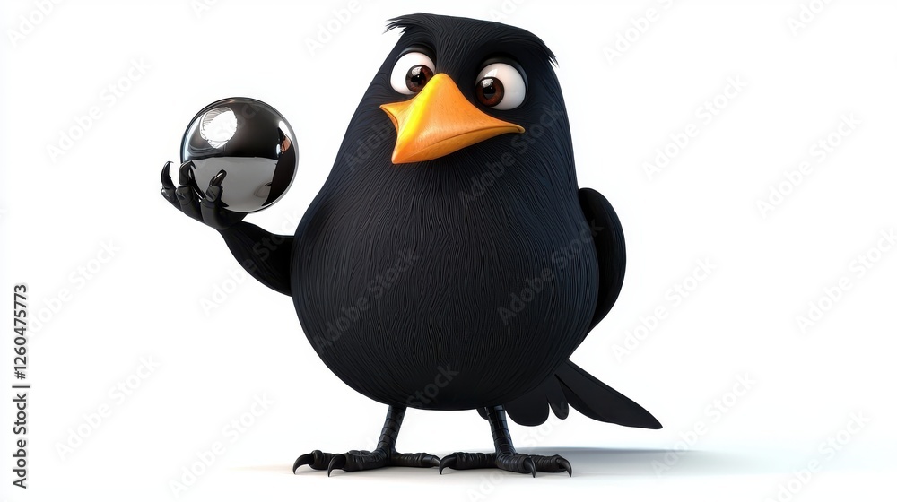 Fototapeta premium Playful Cartoon Bird Holding a Shiny Sphere