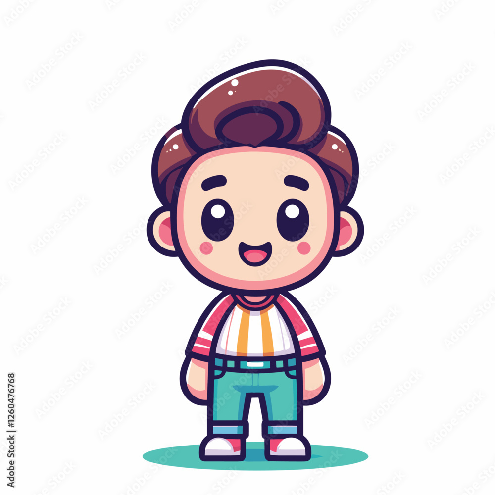 Cute Chibi Boy Character with Brown Hair in Colorful Outfit - Cartoon Illustration Cute Chibi Boy Character with Brown Hair in Colorful Outfit - Cartoon Illustration