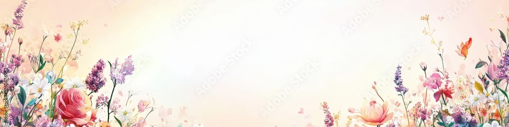 A Vibrant Floral Landscape: A Beautiful Display of Colorful Blossoms and Soft Pastel Background Capturing Nature's Grace and Serenity. A Vibrant Floral Landscape: A Beautiful Display of Colorful Blossoms and Soft Pastel Background Capturing Nature's Grace and Serenity.