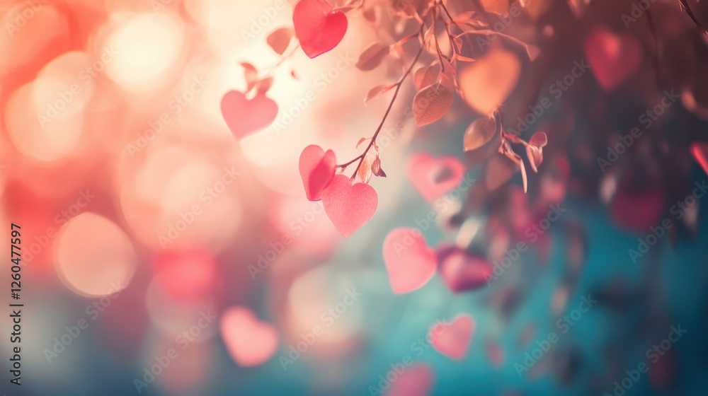 Obraz premium Heart Shaped Leaves on Branch Romantic Nature Photography