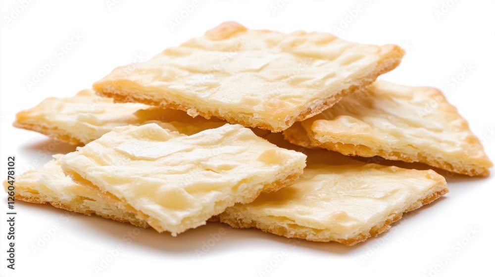 Stack of Crispy Crackers with Golden Brown Color and Light Texture on White Background Stack of Crispy Crackers with Golden Brown Color and Light Texture on White Background