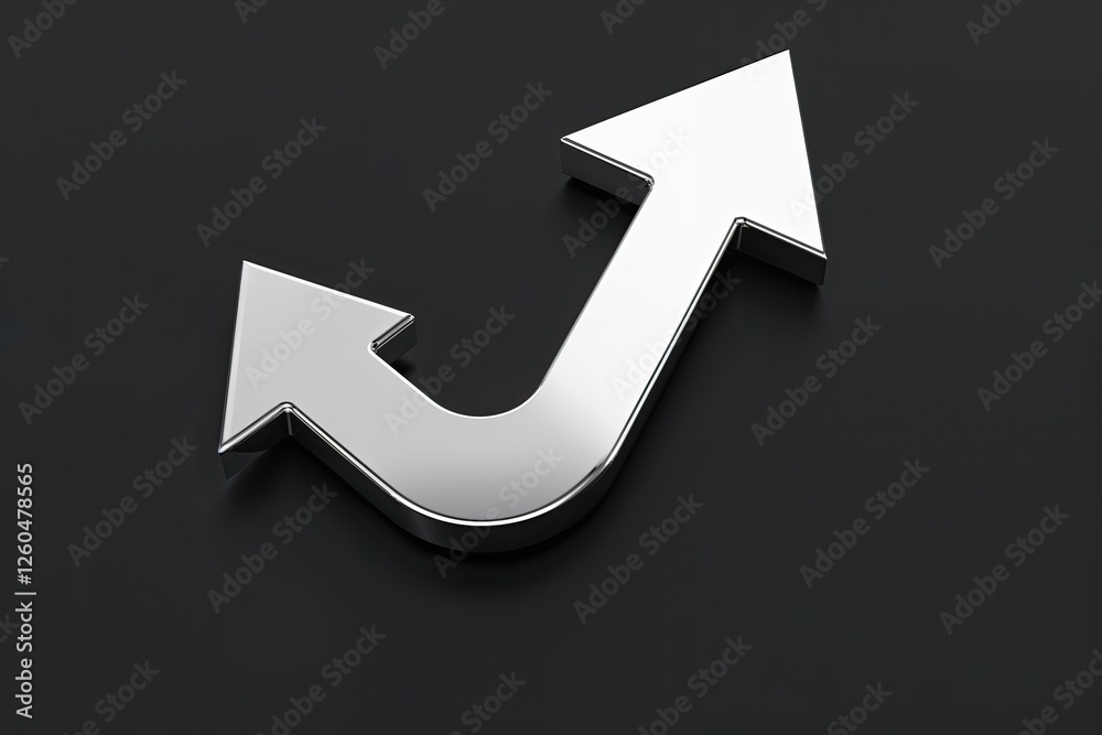 3D Silver Arrow Symbol Illustrating Financial Increase and Economic Triumph on Black Background 3D Silver Arrow Symbol Illustrating Financial Increase and Economic Triumph on Black Background