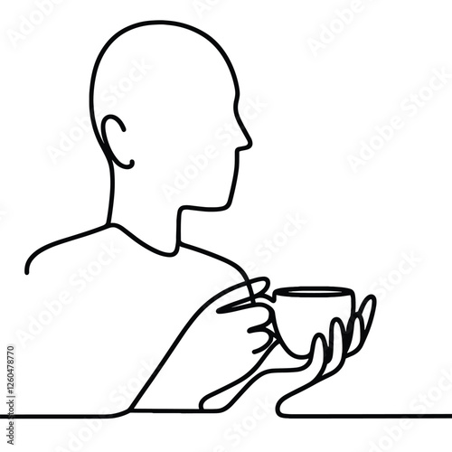 One Line Art of Person Enjoying Coffee Minimalistic Illustration Trend