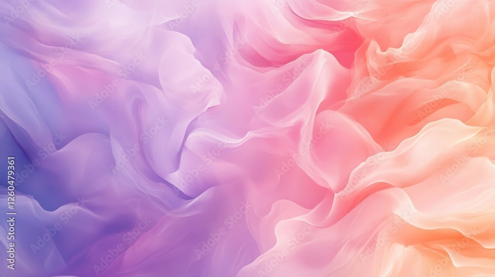 Obraz premium Pastel Fabric Texture Background: Soft Draped Waves in Pink, Purple, and Orange