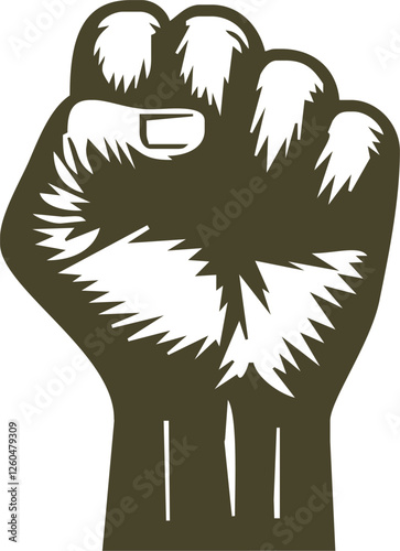 Raised fist isolated on white background