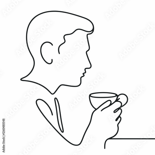 Minimalist One-Line Art of Person Enjoying a Coffee Break