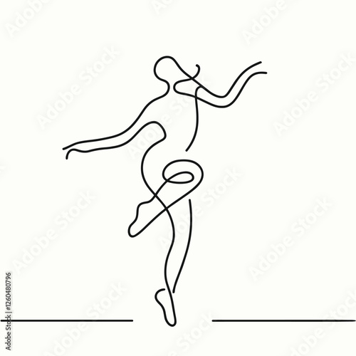 Elegant Dancing Figure in Minimalist One Line Art Illustration