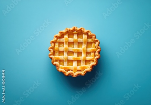 Wallpaper Mural Delicious homemade apple pie with a golden lattice crust on a vibrant blue background showcasing the pastry's texture and color Torontodigital.ca