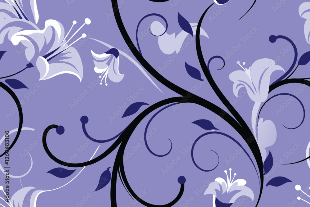 Create a vibrant Art Nouveau style floral pattern featuring prominent lilies and flowing lines, incorporating elegant curves and organic shapes. High resolution, intricate detail. Create a vibrant Art Nouveau style floral pattern featuring prominent lilies and flowing lines, incorporating elegant curves and organic shapes. High resolution, intricate detail.