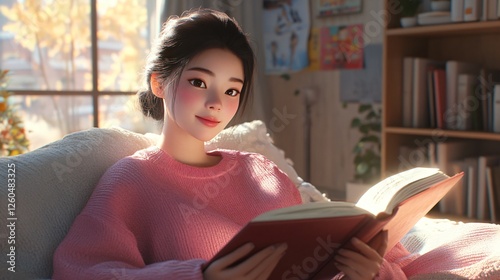 Young Asian Woman Reading Book Enjoying Education Lifestyle