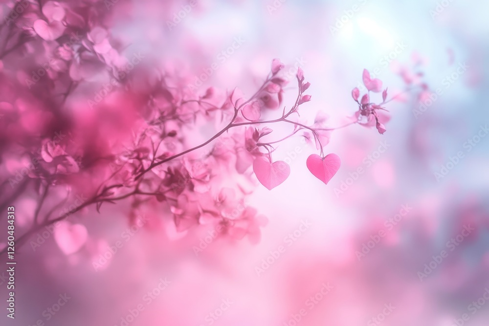 Pink Blossom Branch with Hanging Heart Shapes Pink Blossom Branch with Hanging Heart Shapes