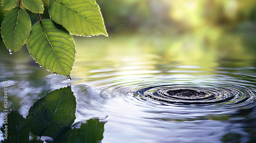 Serene Nature Scene: Leaf and Water Ripples, a Symbol of Peace and Tranquility Serene Nature Scene: Leaf and Water Ripples, a Symbol of Peace and Tranquility