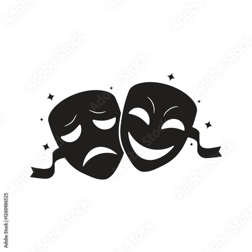 Black comedy and tragedy theater masks template, theatrical masks isolated