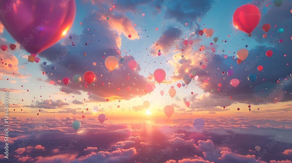 Fototapeta premium A balloon is a lightweight, flexible bag filled with gas, such as helium, hydrogen, or air, allowing it to float or expand. Made from materials like latex, rubber, or foil, balloons are commonly used 