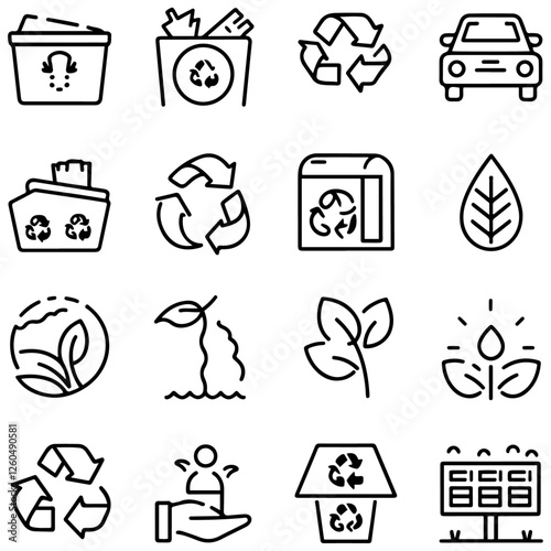 Net zero line icons collection. Sorting, recyclable, electric car, organic, solar energy icons. UI icon set..............................