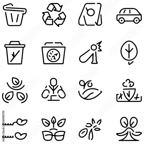 Net zero line icons collection. Sorting, recyclable, electric car, organic, solar energy icons. UI icon set............................