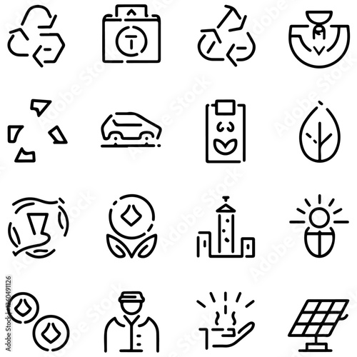 Net zero line icons collection. Sorting, recyclable, electric car, organic, solar energy icons. UI icon set............