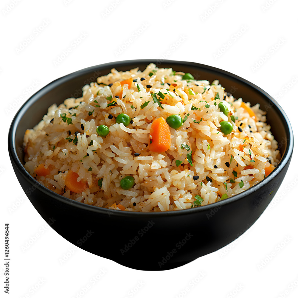 Bowl with Vegetable Rice, carrots and peas on light background Bowl with Vegetable Rice, carrots and peas on light background