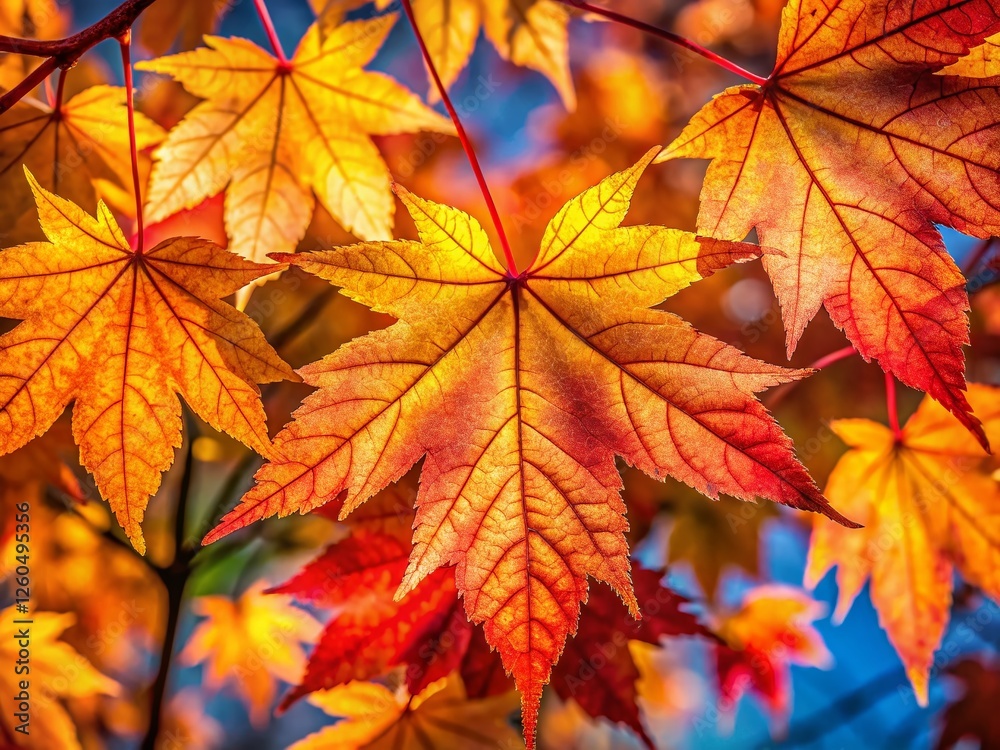 Macro Fall Foliage: Vibrant Sugar Maple Leaves Close-Up Macro Fall Foliage: Vibrant Sugar Maple Leaves Close-Up