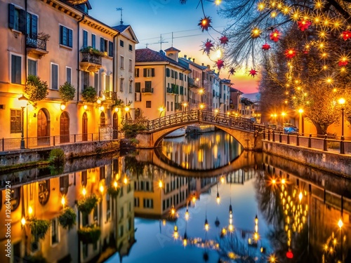 Magical Christmas Lights on Treviso's Buranelli Canal, Italy - December 27, 2019 photo