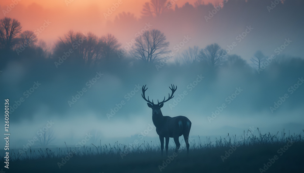 Obraz premium Red deer in misty dawn
