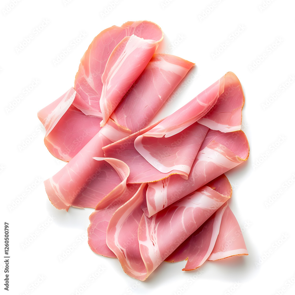 Top view sliced boiled ham isolated on white background Top view sliced boiled ham isolated on white background
