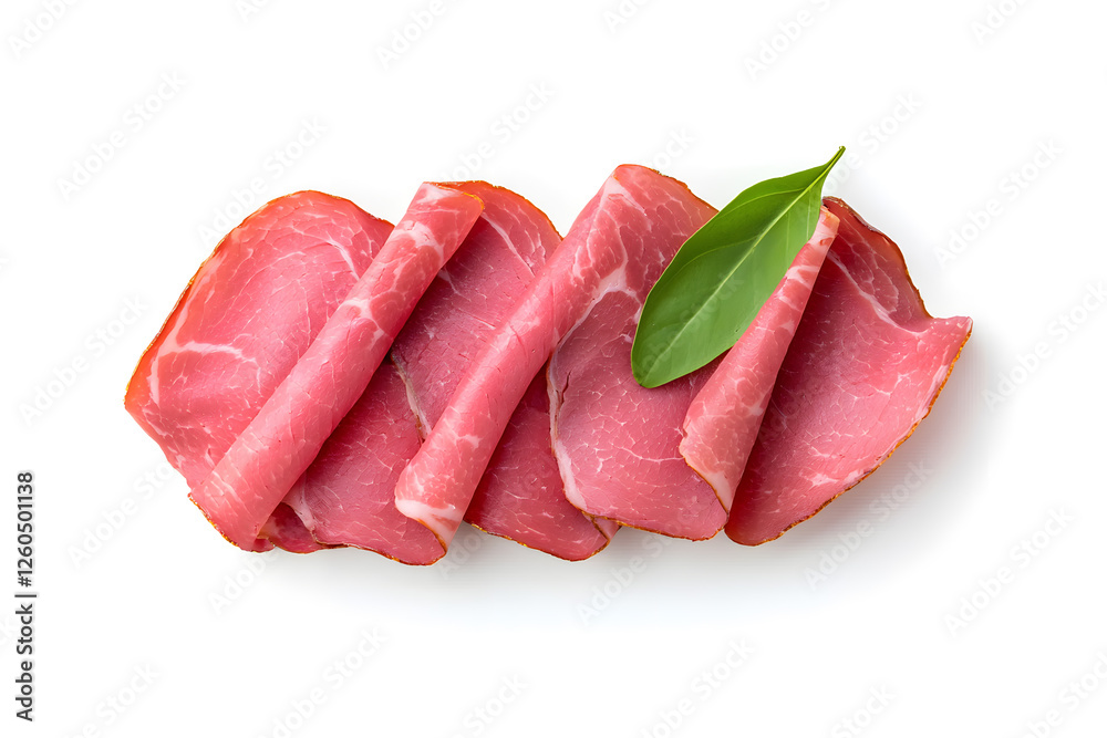 Top view sliced boiled ham isolated on white background Top view sliced boiled ham isolated on white background