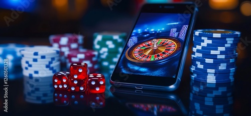 Online Roulette Game on Smartphone. Chips, Dice. Casino. Gambling