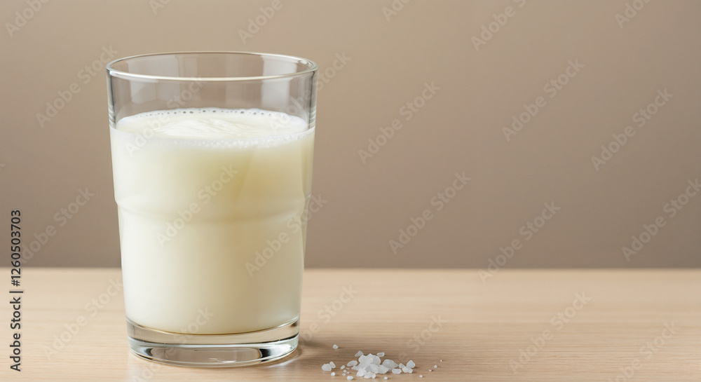 Refreshing Ayran, Simple and Traditional, Served in a Glass, Against a Neutral Background with Copy Space Refreshing Ayran, Simple and Traditional, Served in a Glass, Against a Neutral Background with Copy Space