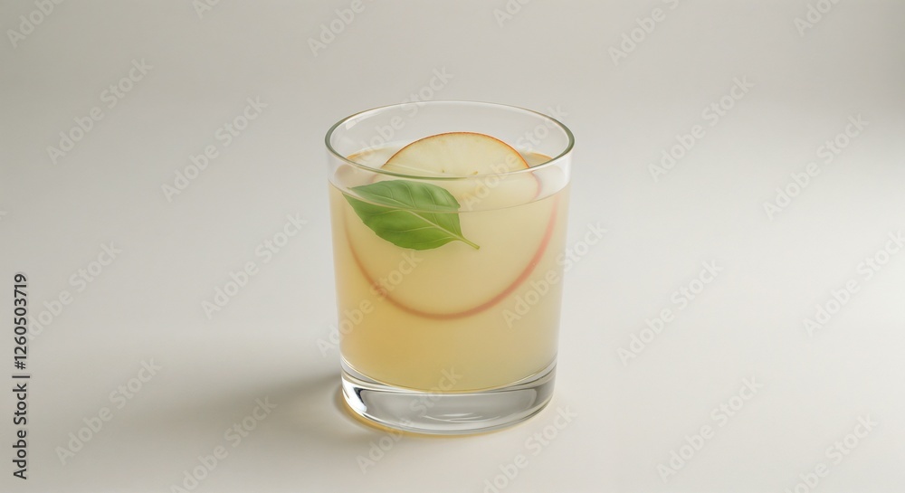 Simple Apple Basil Mocktail, Refreshing and Light, Served in a Small Glass, Against a White Background with Copy Space Simple Apple Basil Mocktail, Refreshing and Light, Served in a Small Glass, Against a White Background with Copy Space