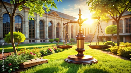 Majestic Court Library: Law Symbols in a Serene Landscape photo