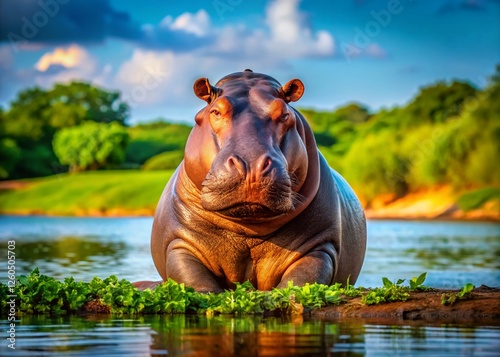 Majestic Hippopotamus by Kazinga Channel, Uganda - Wildlife Photography photo