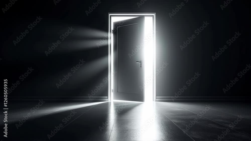 Light Erupts Through the Door: Bright White Glow in a Dark Room Light Erupts Through the Door: Bright White Glow in a Dark Room