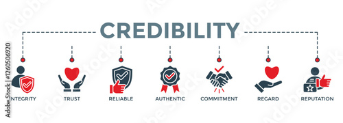 Credibility banner web icon vector illustration concept with icon of integrity, trust, reliable, authentic, commitment, regard, and reputation