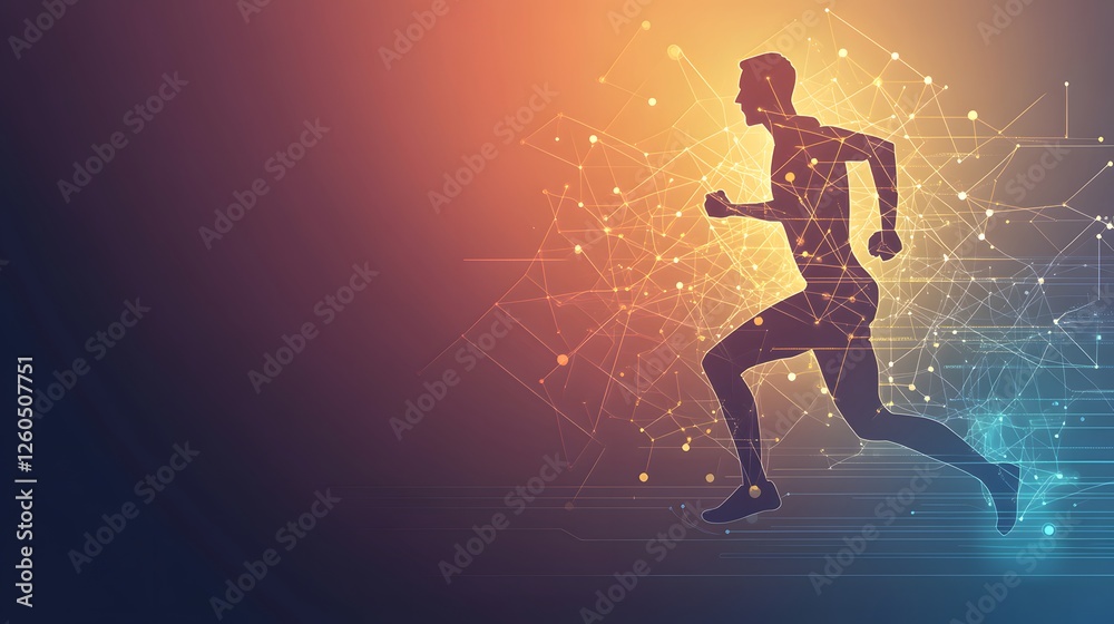 Fototapeta premium Silhouette of runner with a network of interconnected points