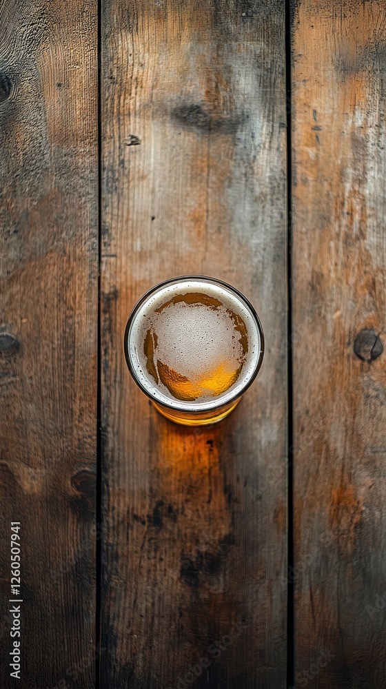 Fototapeta premium Golden Brew on Rustic Wooden Table