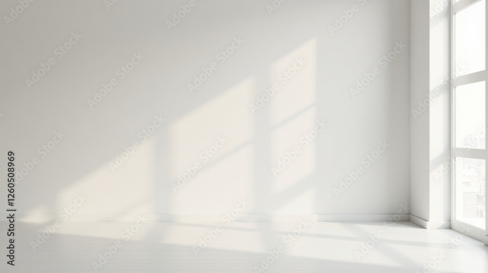 Fototapeta premium Empty Room with Sunlight Streaming Through Window and White Walls