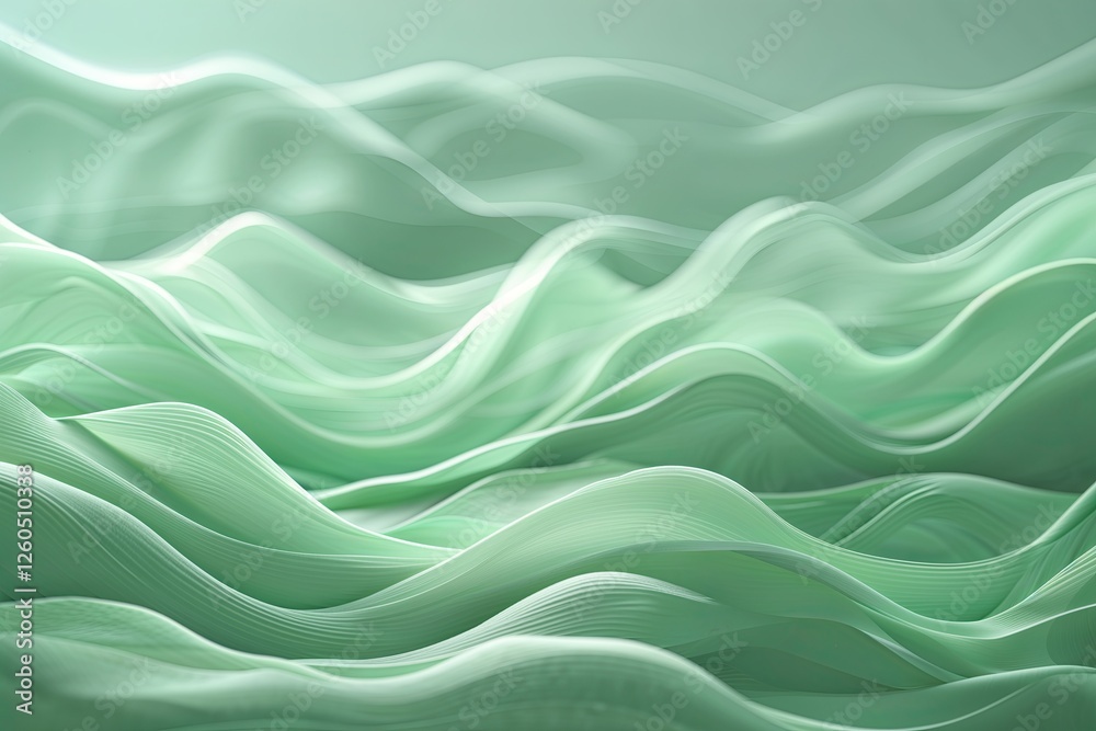 Obraz premium Serene Mint Green Background with Gentle Light Waves and Soft Effects