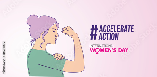 Accelerate action - International women's day concept poster. Woman sign illustration background. 2025 women's day campaign theme - #AccelerateAction