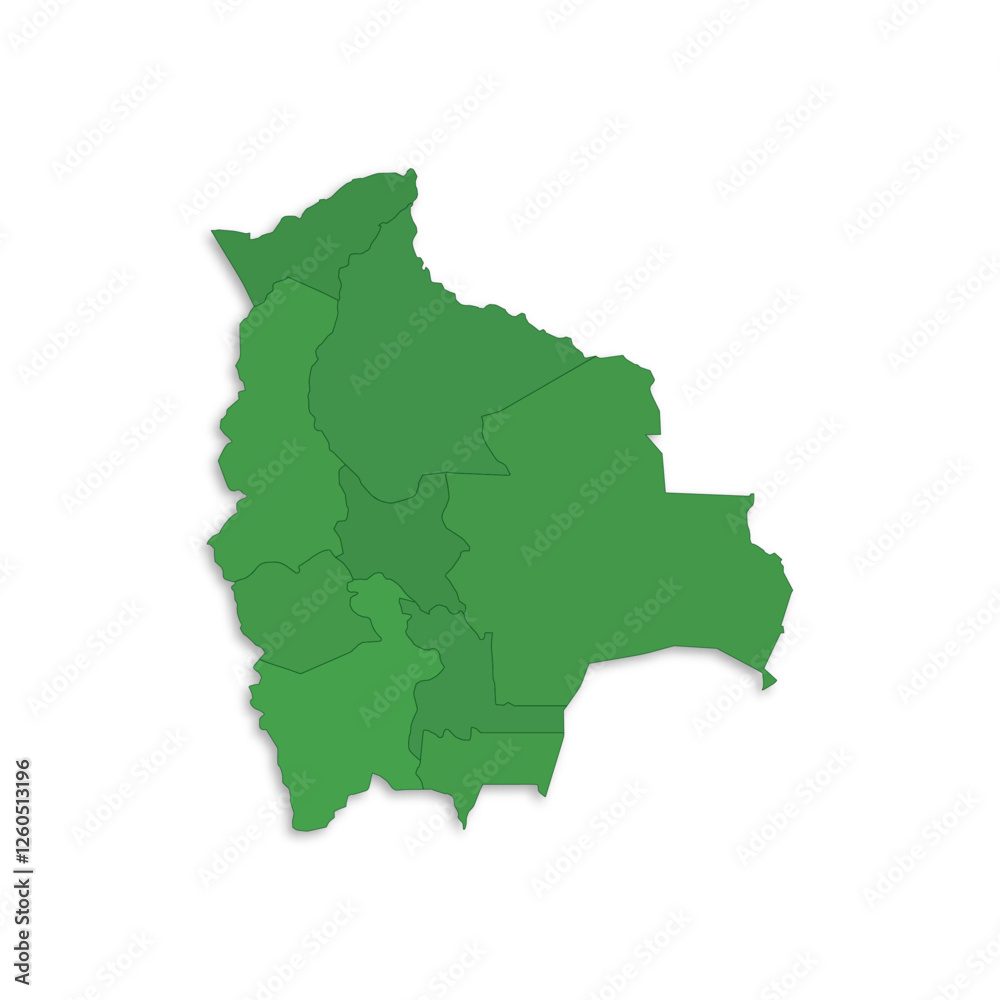 Bolivia map with border highlighted regions, states, isolated on white background. Template map of Bolivia. Detailed vector illustration. Bolivia map with border highlighted regions, states, isolated on white background. Template map of Bolivia. Detailed vector illustration.