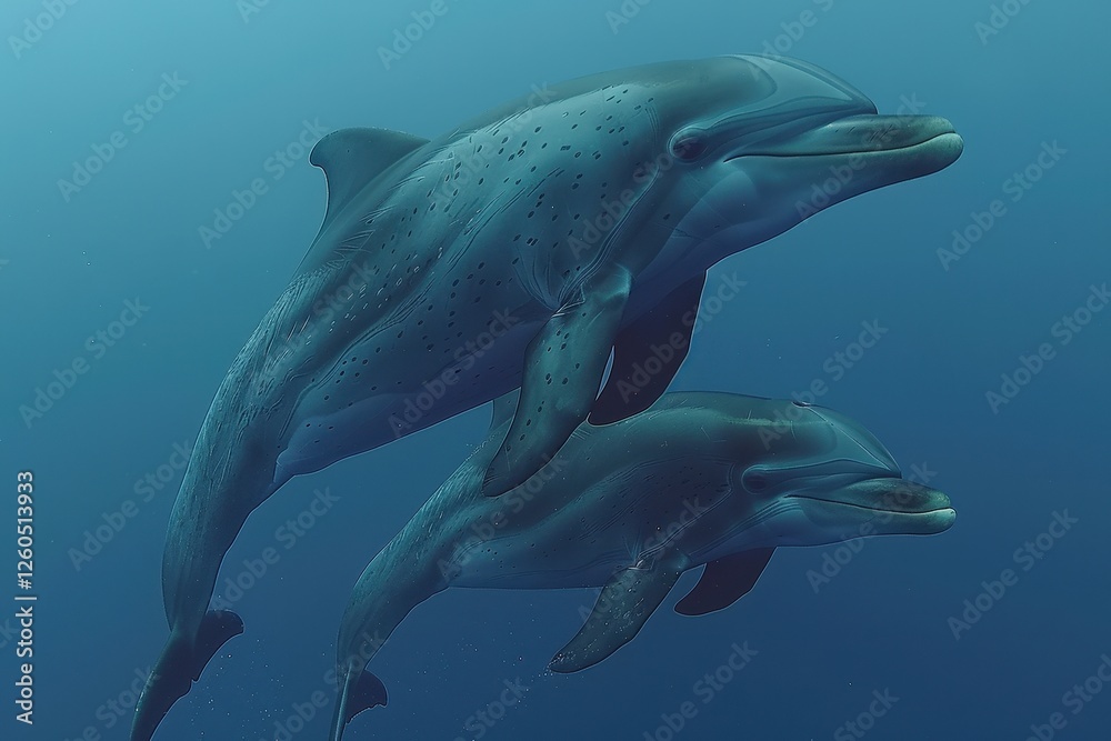 Fototapeta premium Two dolphins swimming in the ocean