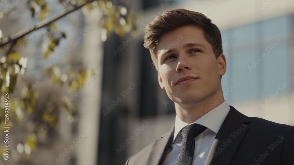 Confident young businessman looking optimistically into the future Confident young businessman looking optimistically into the future