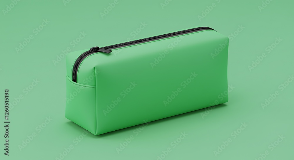 Vibrant Green Cosmetic Bag with Black Zipper on Matching Backdrop Vibrant Green Cosmetic Bag with Black Zipper on Matching Backdrop