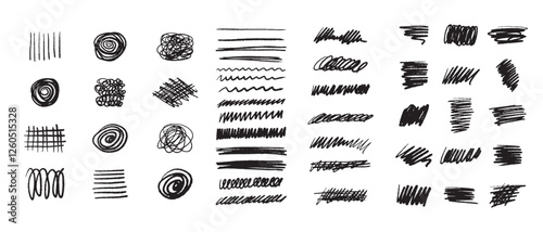 Set of hand drawn underlines. Abstract doodle lines, marker drawing stripes for design. Different shapes collection isolated on white background.